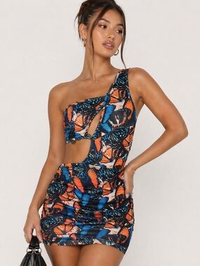 Princess Polly Butterfly Print Cutout Bodycon Dress